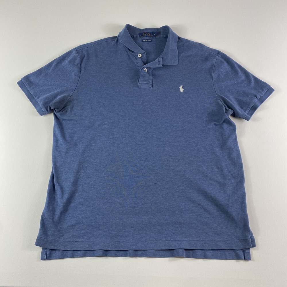 Polo Ralph Lauren Pima Soft Touch Mens Large Blue Short Sleeve Shirt Cotton FLAW